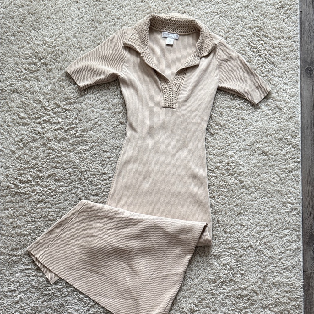 Crown & Ivy Beige Collared Knit Top